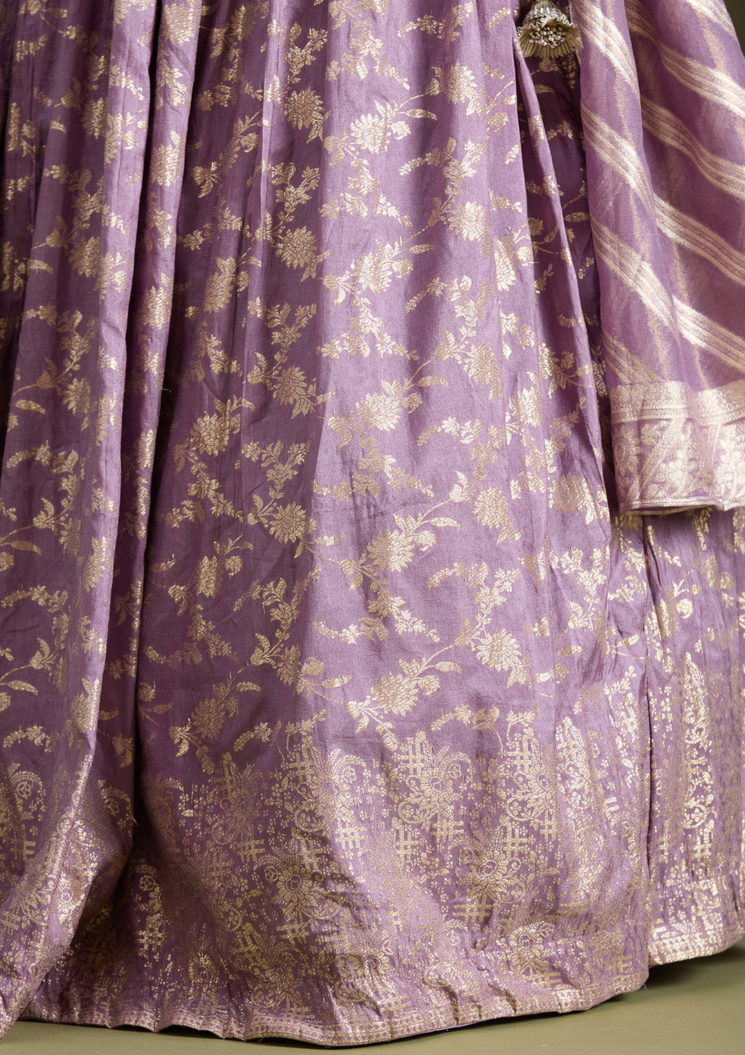 Dark Lavender Sequins Soft Raw Silk Readymade Lehenga