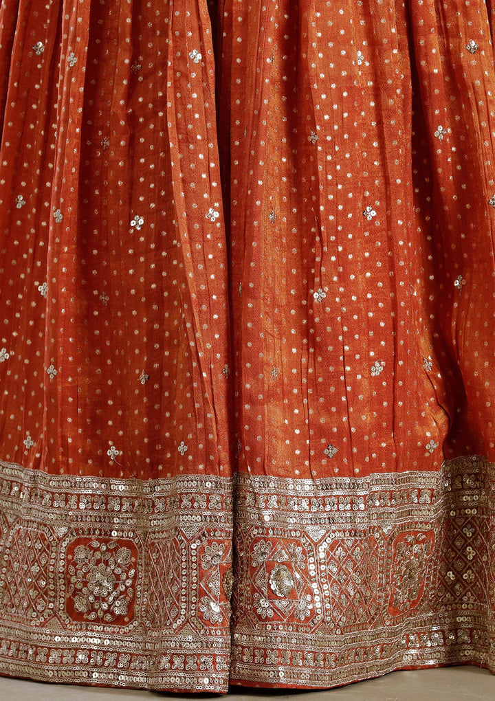 Orange Zariwork (Gold) Brocade Readymade Lehenga