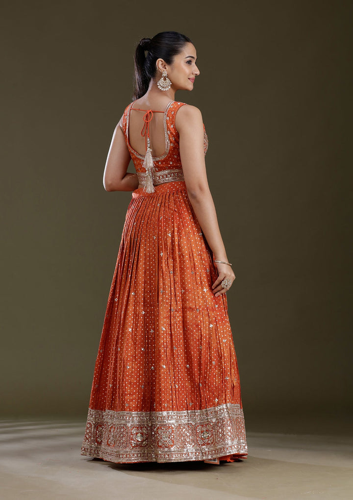 Orange Zariwork (Gold) Brocade Readymade Lehenga