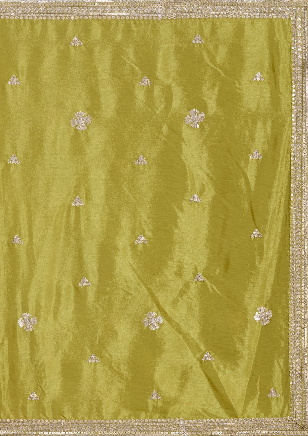 Mehandi Green Sequins Satin Readymade Lehenga