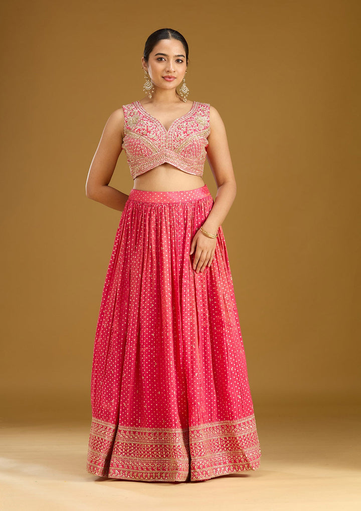 Rani Pink Zariwork (Gold) Brocade Readymade Lehenga