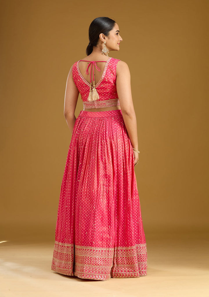 Rani Pink Zariwork (Gold) Brocade Readymade Lehenga