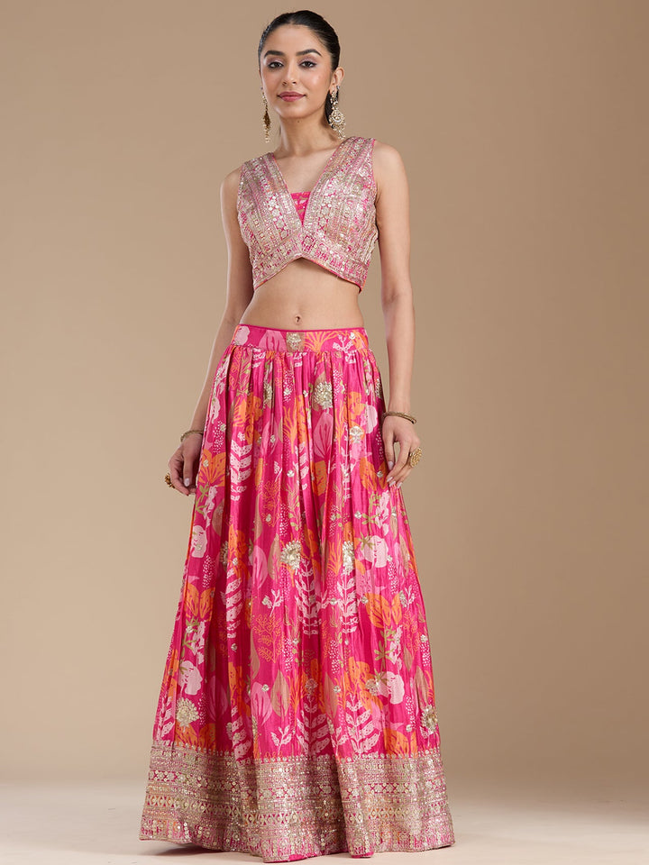 Rani Pink Sequins Satin Readymade Lehenga