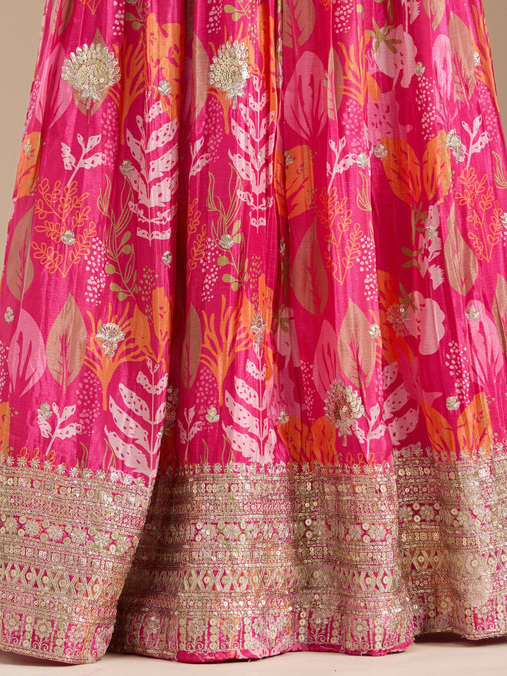 Rani Pink Sequins Satin Readymade Lehenga