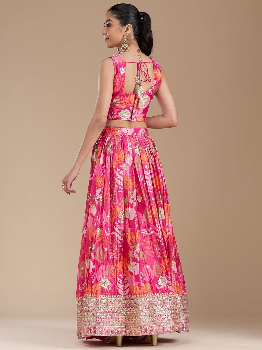 Rani Pink Sequins Satin Readymade Lehenga