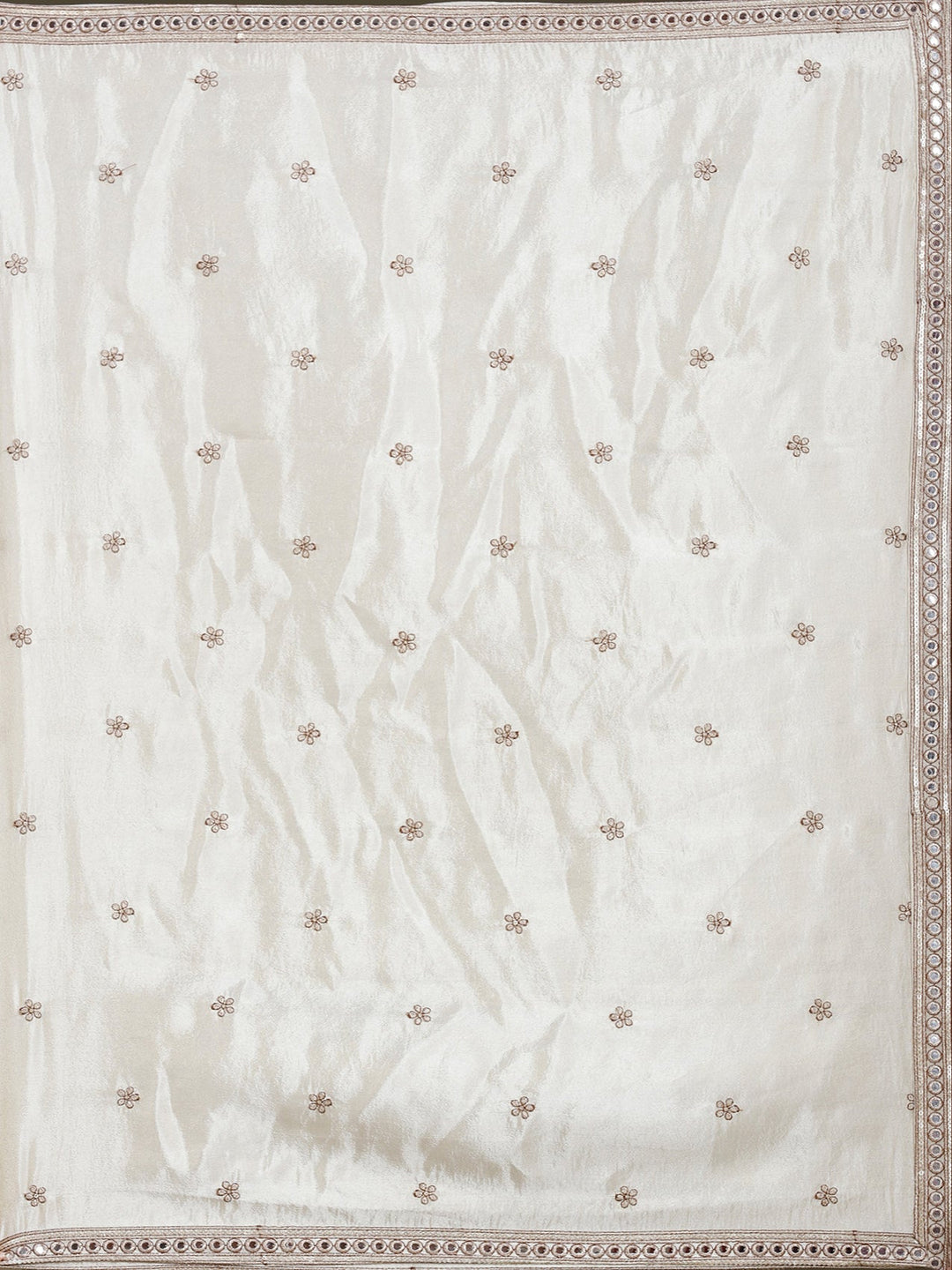 Cream Threadwork Art Silk Readymade Lehenga