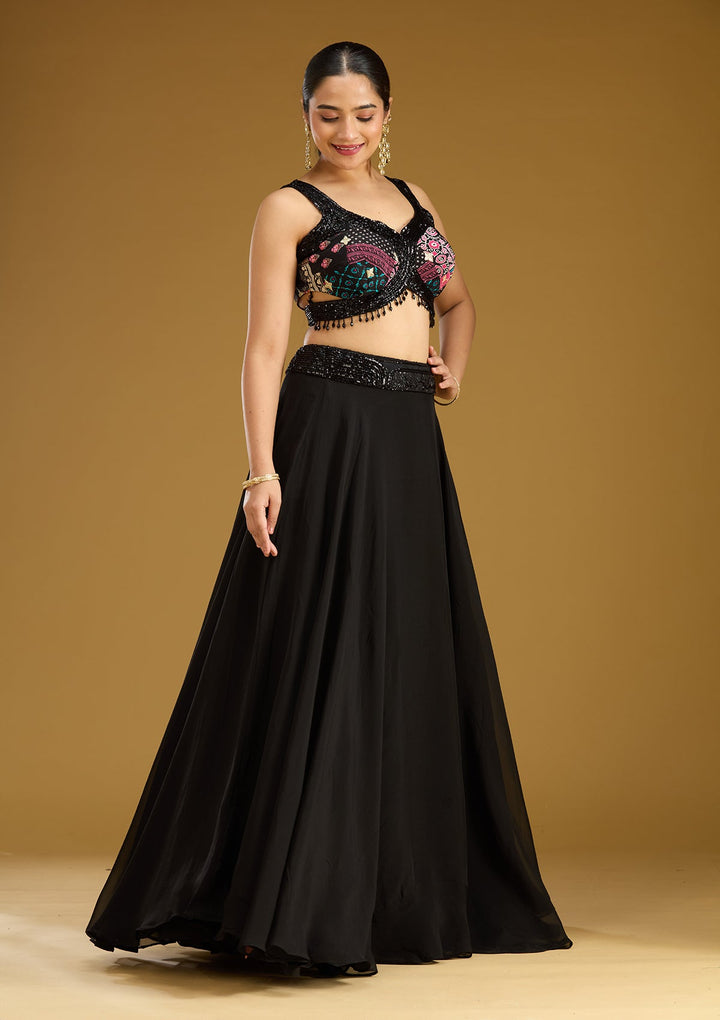 Black Cutdana Net Readymade Lehenga