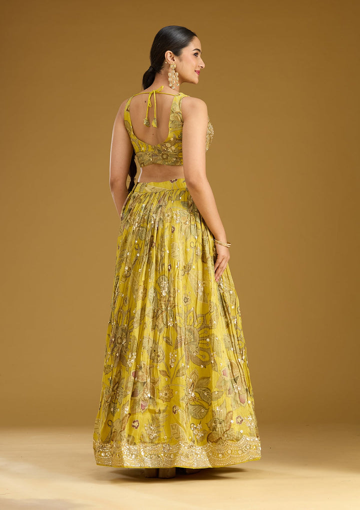 Mehandi Green Zariwork (Gold) Crepe Readymade Lehenga