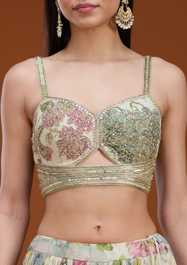 Off White Zariwork (Gold) Crepe Readymade Lehenga