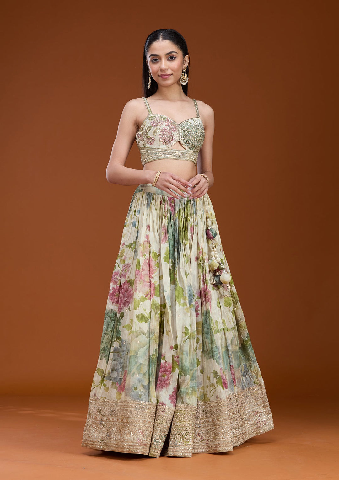 Off White Zariwork (Gold) Crepe Readymade Lehenga