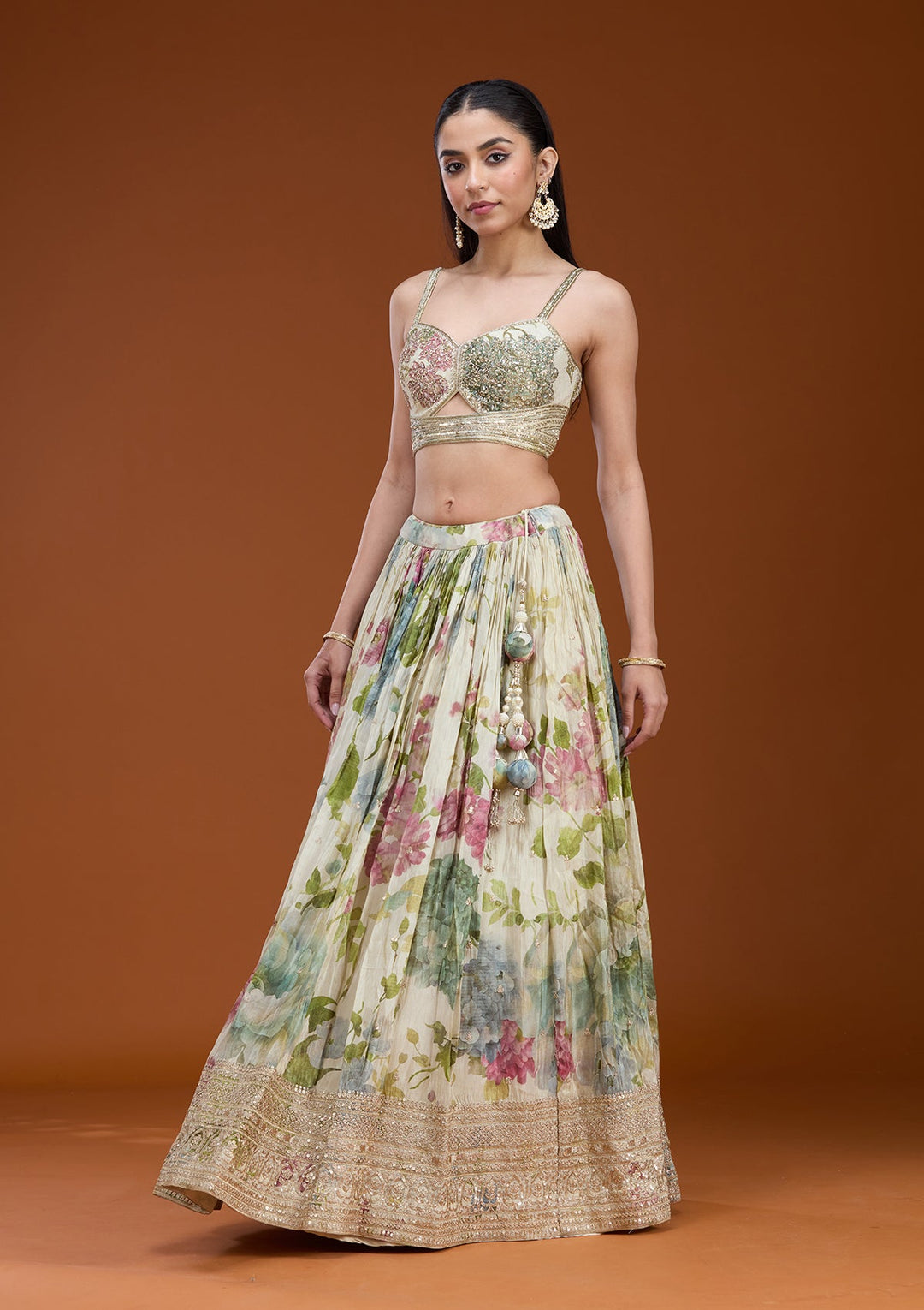 Off White Zariwork (Gold) Crepe Readymade Lehenga