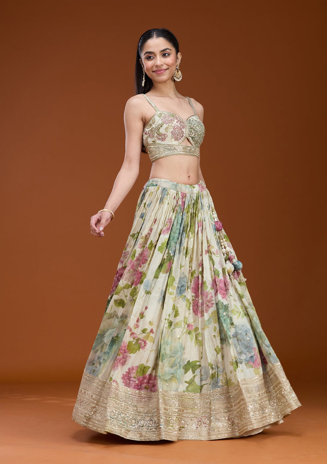 Off White Zariwork (Gold) Crepe Readymade Lehenga