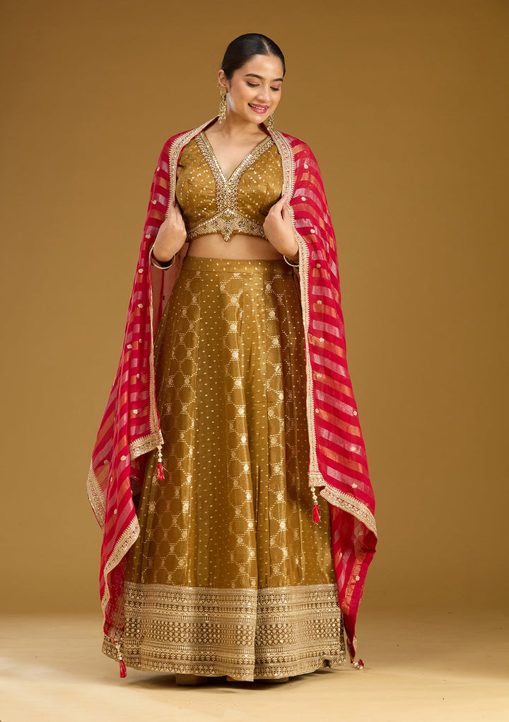 Gold Zariwork (Gold) Soft Raw Silk Readymade Lehenga