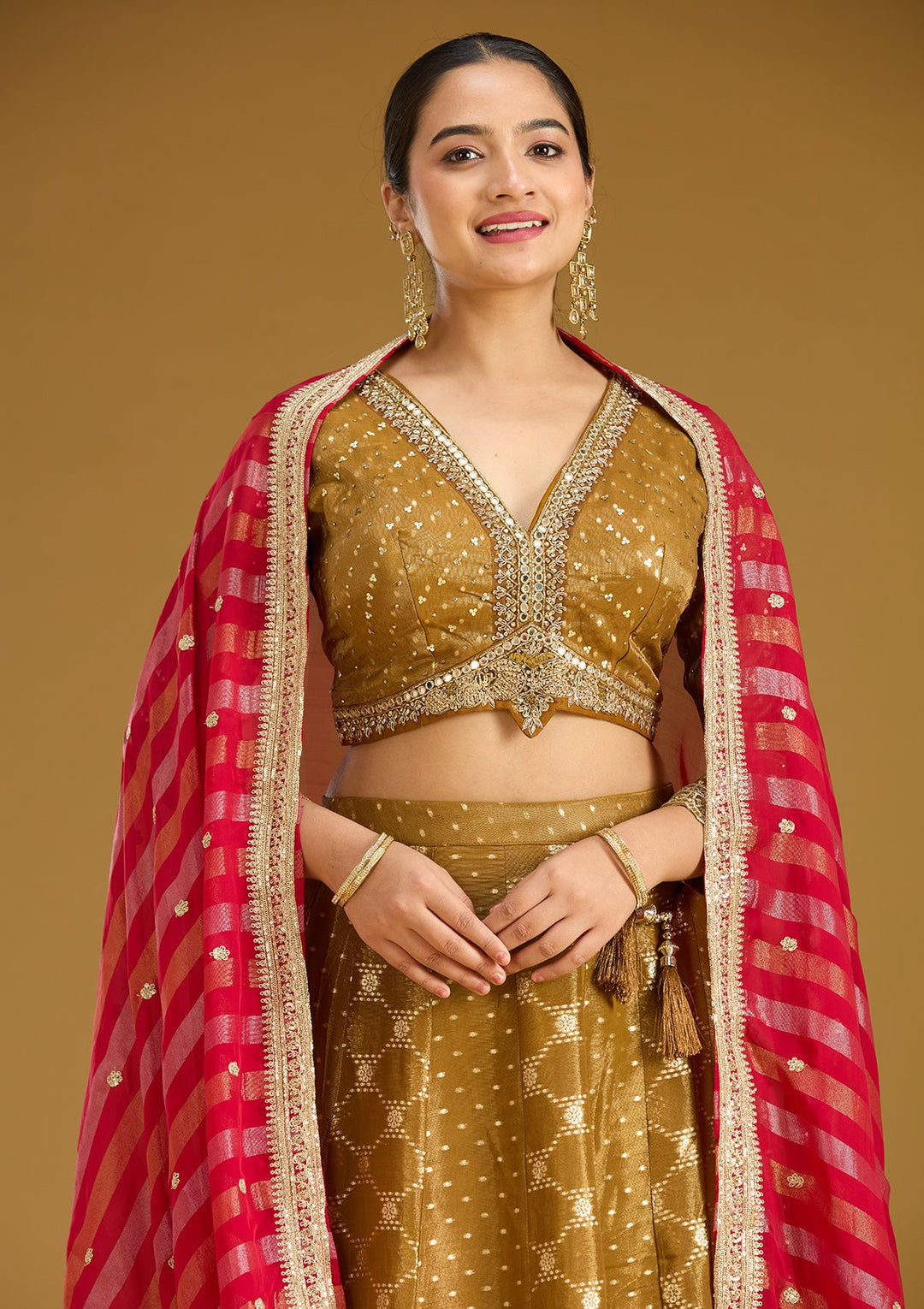 Gold Zariwork (Gold) Soft Raw Silk Readymade Lehenga