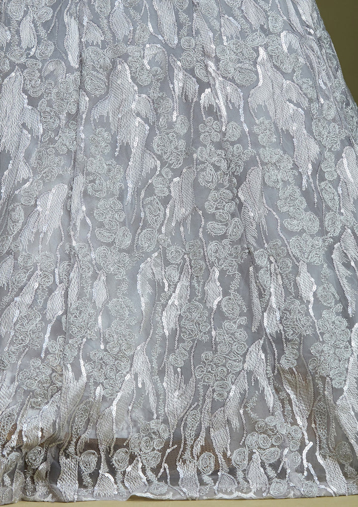 Grey Threadwork Net Readymade Lehenga