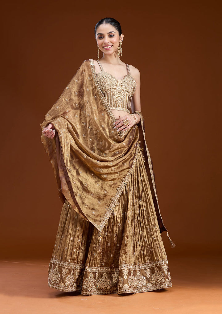 Copper Zariwork (Gold) Tissue Readymade Lehenga