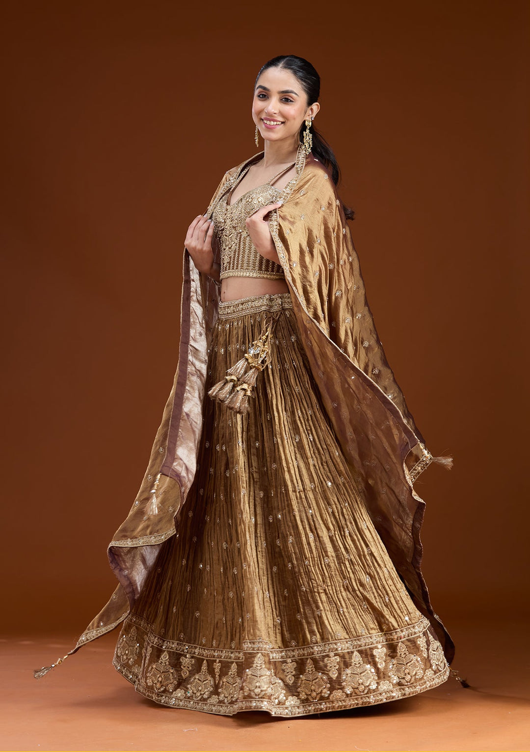 Copper Zariwork (Gold) Tissue Readymade Lehenga