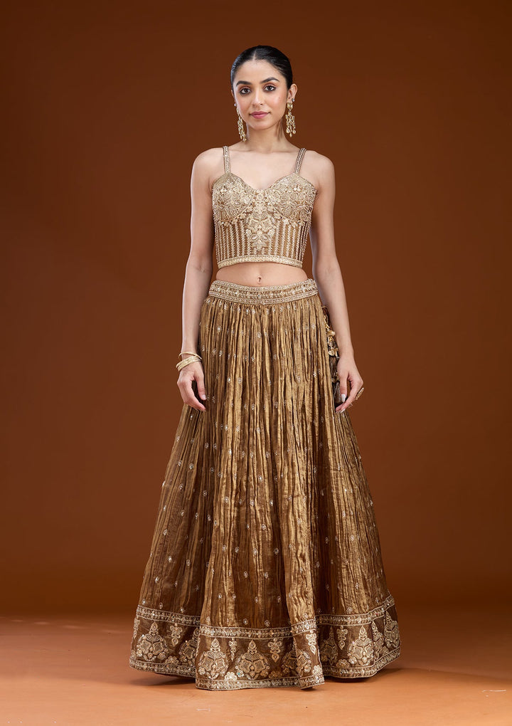 Copper Zariwork (Gold) Tissue Readymade Lehenga