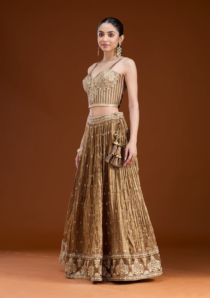 Copper Zariwork (Gold) Tissue Readymade Lehenga
