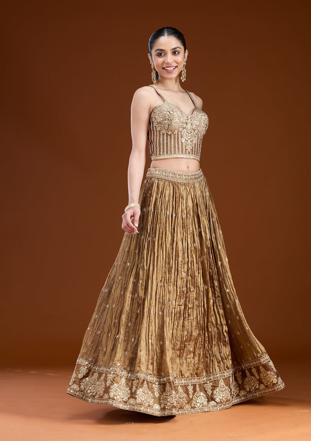 Copper Zariwork (Gold) Tissue Readymade Lehenga