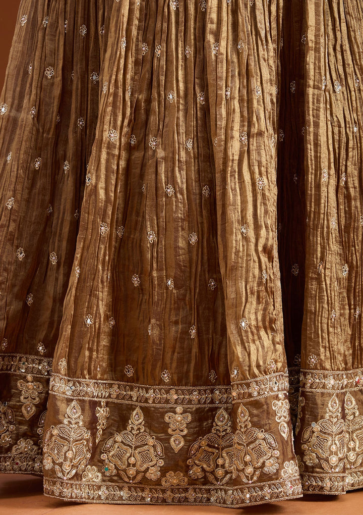 Copper Zariwork (Gold) Tissue Readymade Lehenga
