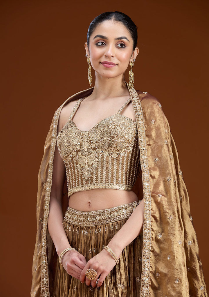 Copper Zariwork (Gold) Tissue Readymade Lehenga