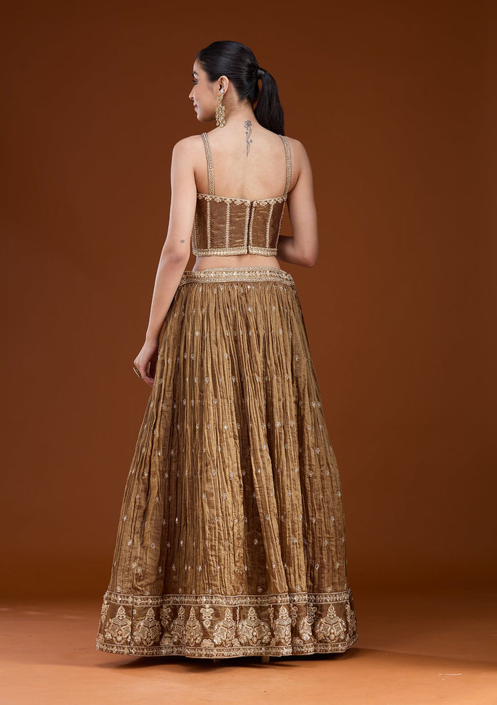 Copper Zariwork (Gold) Tissue Readymade Lehenga