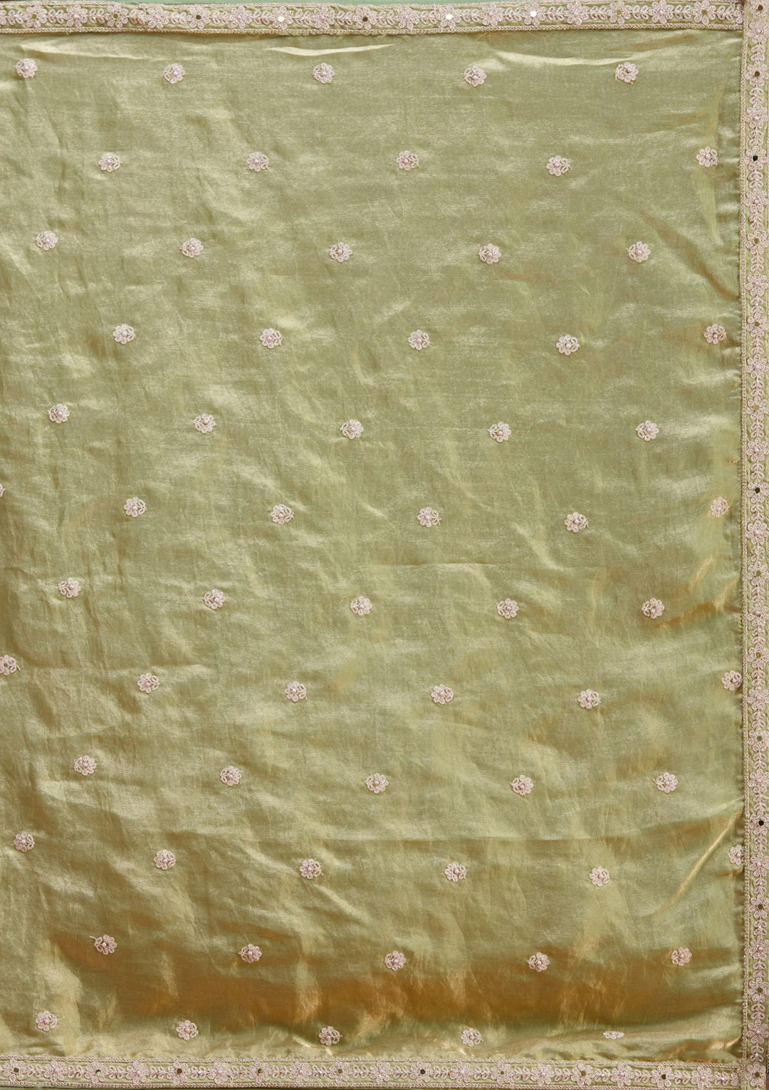 Mehandi Green Zariwork (Gold) Tissue Readymade Lehenga