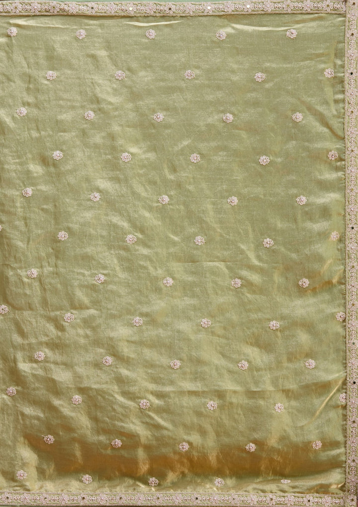 Mehandi Green Zariwork (Gold) Tissue Readymade Lehenga