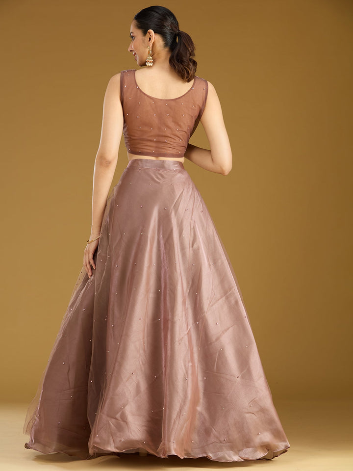Light Brown Sequins Net Readymade Lehenga