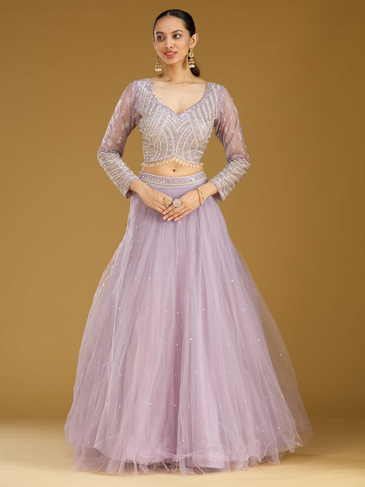 Lavender Sequins Net Readymade Lehenga