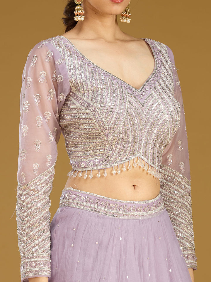 Lavender Sequins Net Readymade Lehenga