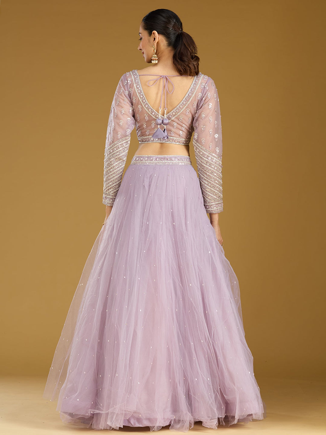 Lavender Sequins Net Readymade Lehenga