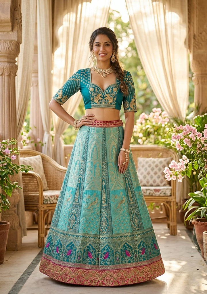 Rama Green Zariwork (Gold) Banarasi Readymade Lehenga