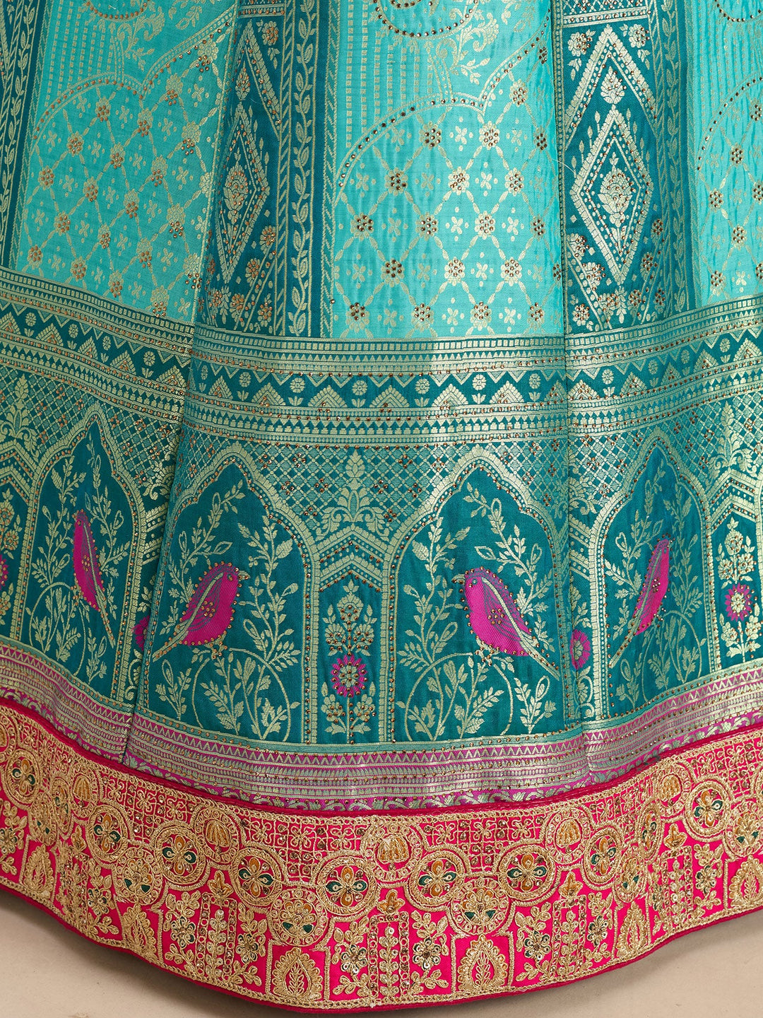 Rama Green Zariwork (Gold) Banarasi Readymade Lehenga