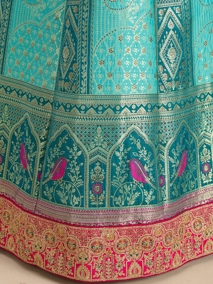 Rama Green Zariwork (Gold) Banarasi Readymade Lehenga