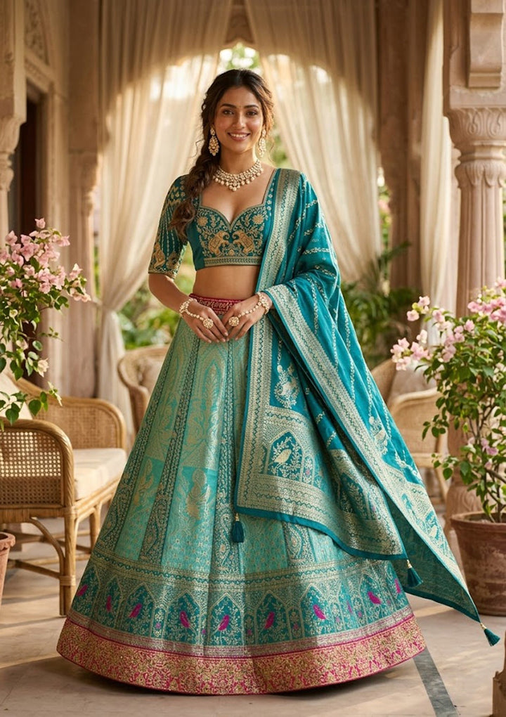 Rama Green Zariwork (Gold) Banarasi Readymade Lehenga