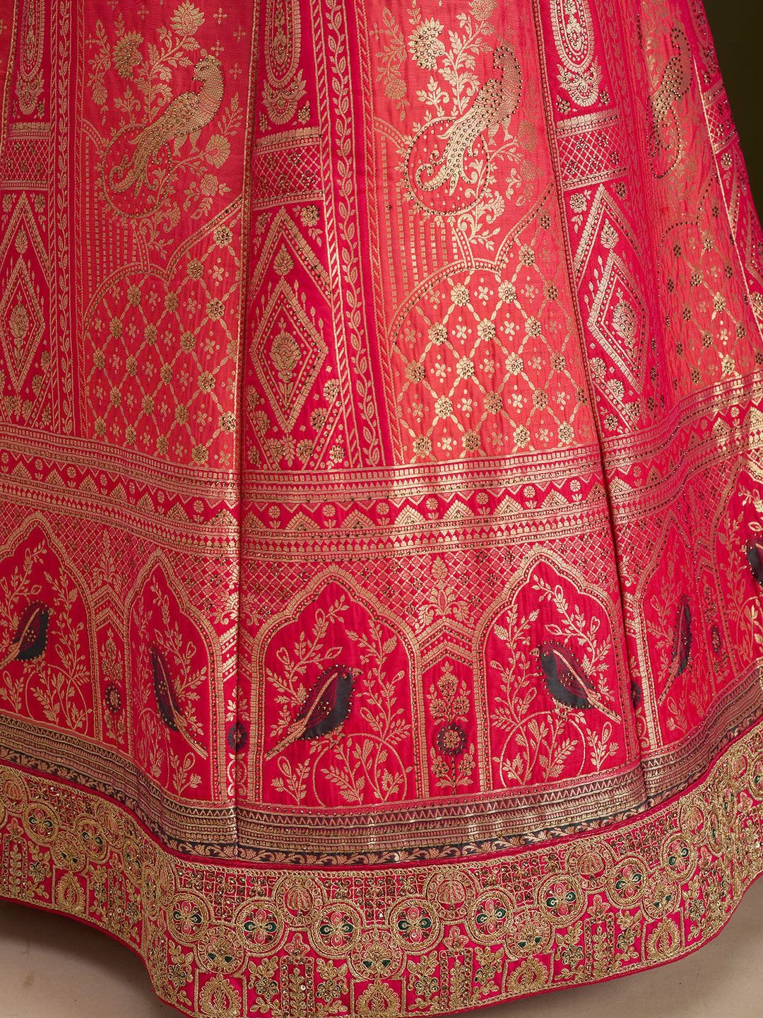 Rani Pink Zariwork (Gold) Banarasi Readymade Lehenga