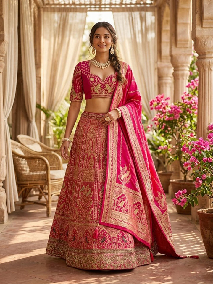 Rani Pink Zariwork (Gold) Banarasi Readymade Lehenga