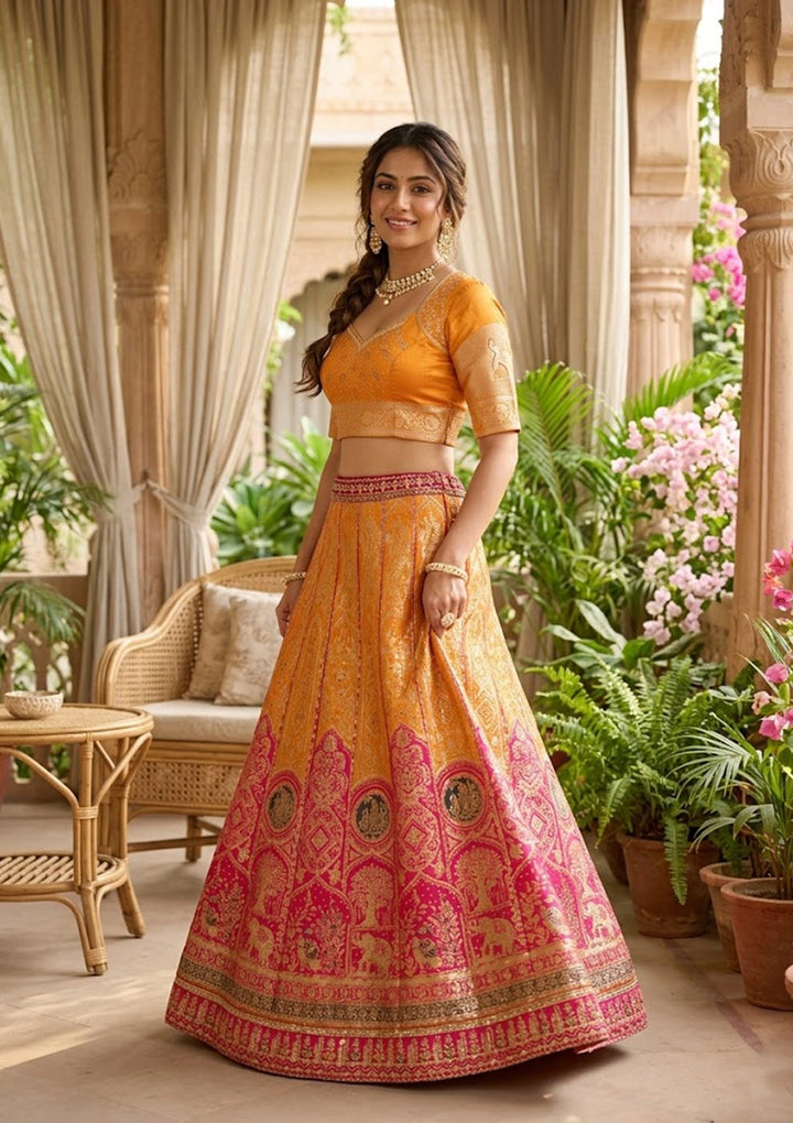 Mustard Zariwork (Gold) Banarasi Readymade Lehenga