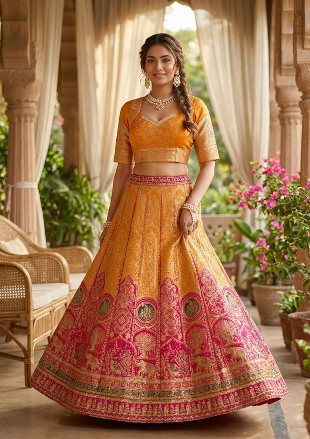 Mustard Zariwork (Gold) Banarasi Readymade Lehenga