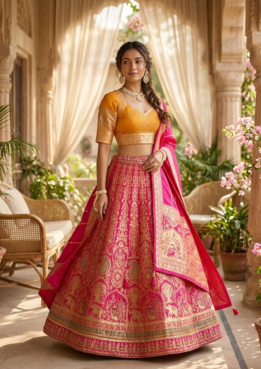 Mustard Zariwork (Gold) Banarasi Readymade Lehenga