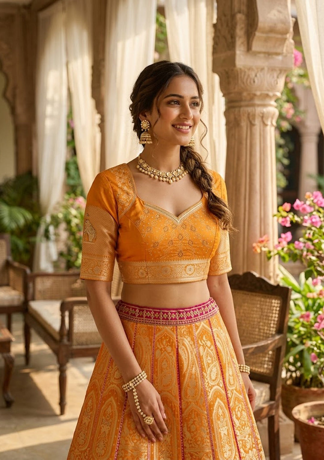 Mustard Zariwork (Gold) Banarasi Readymade Lehenga