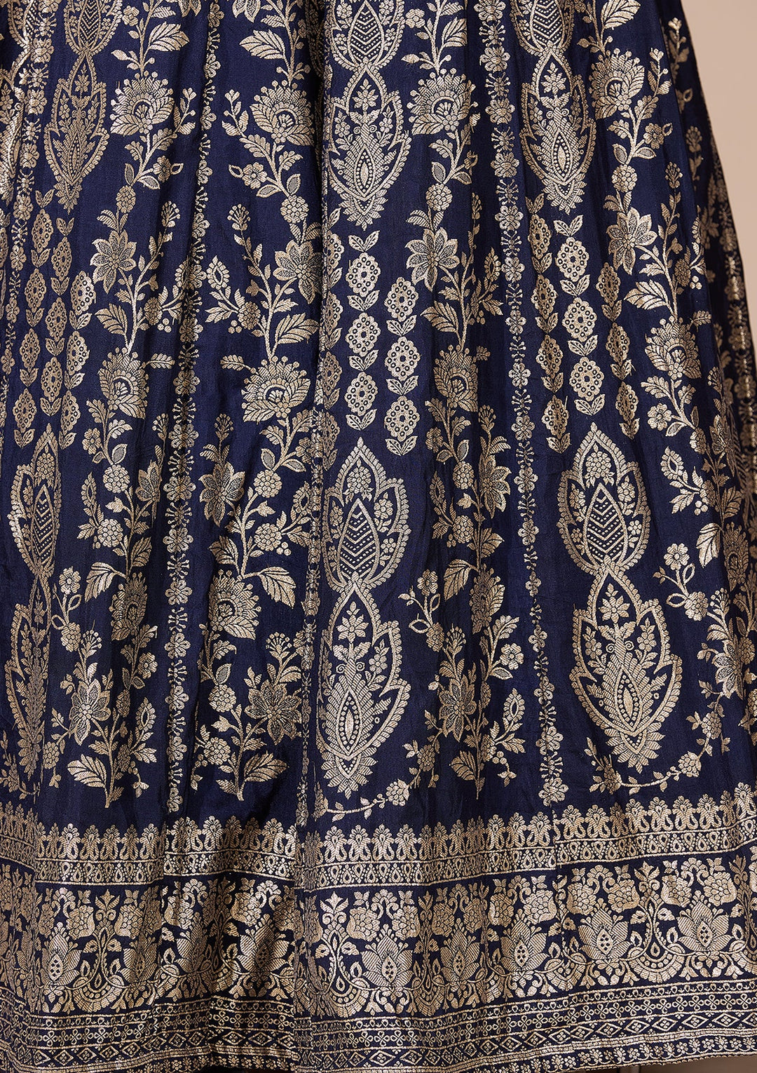 Navy Blue Zariwork (Gold) Crepe Readymade Lehenga