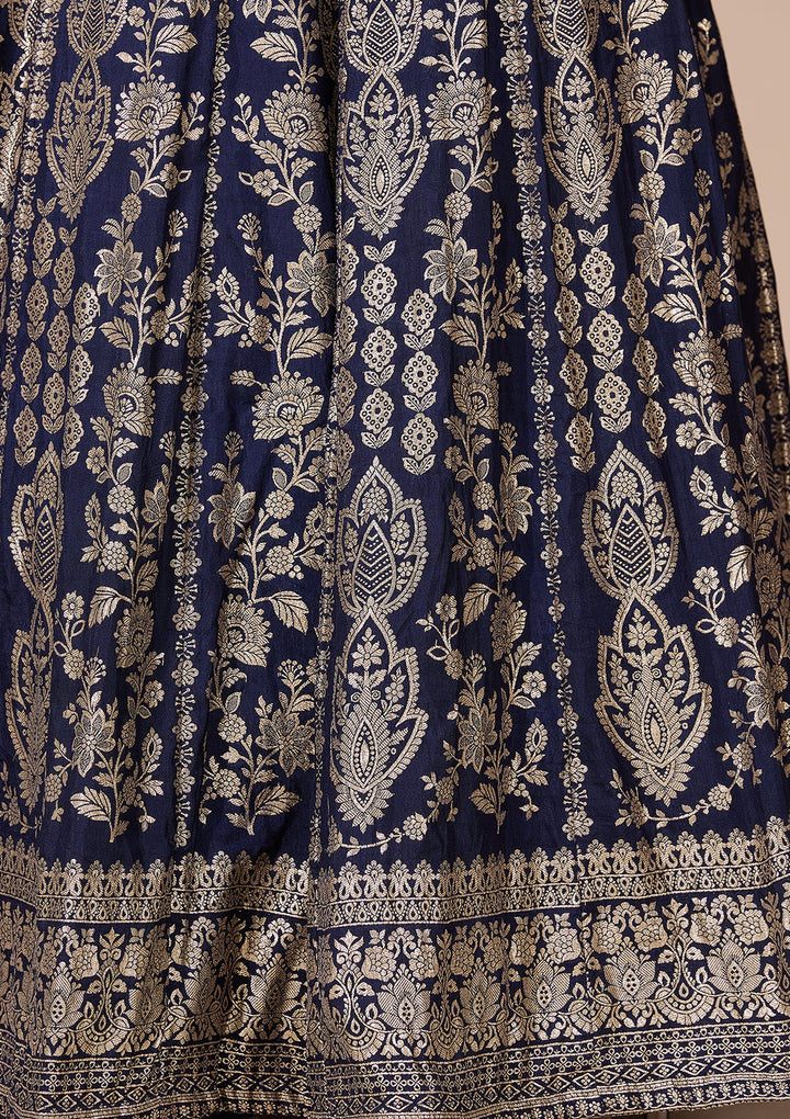 Navy Blue Zariwork (Gold) Crepe Readymade Lehenga