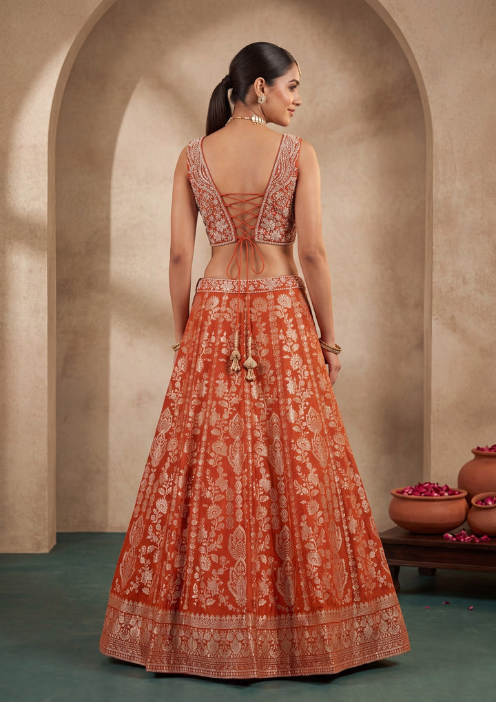 Rust Zariwork (Gold) Crepe Readymade Lehenga