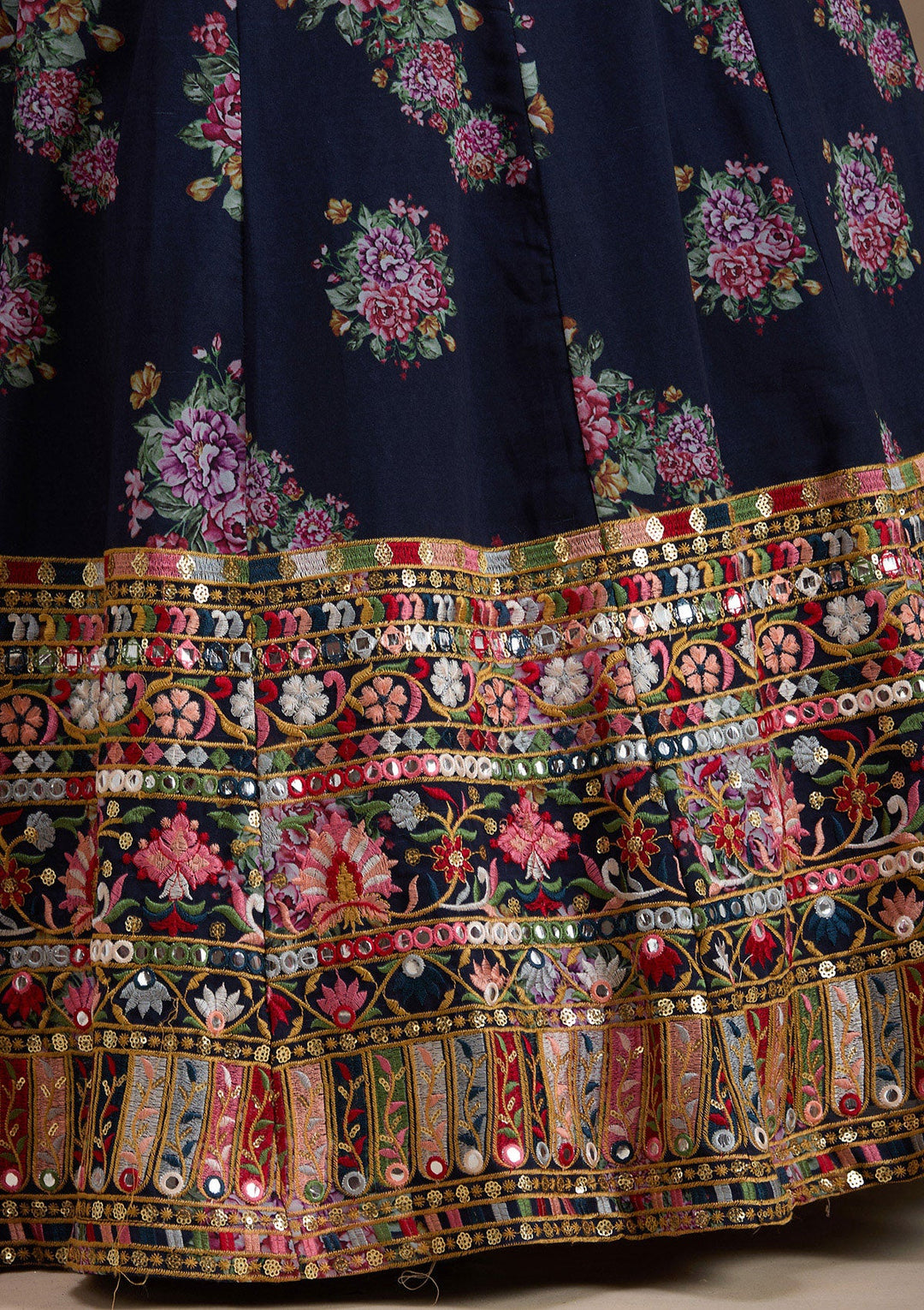 Navy Blue Threadwork Georgette Readymade Lehenga-koskii