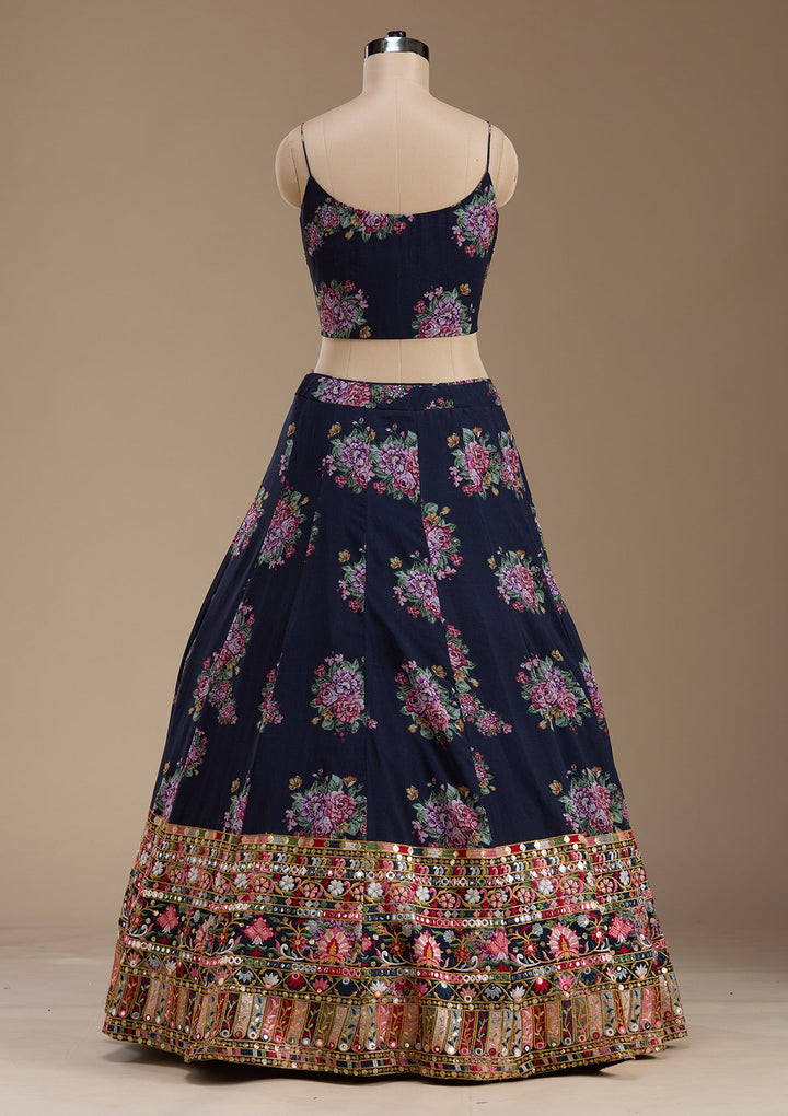 Navy Blue Threadwork Georgette Readymade Lehenga-koskii