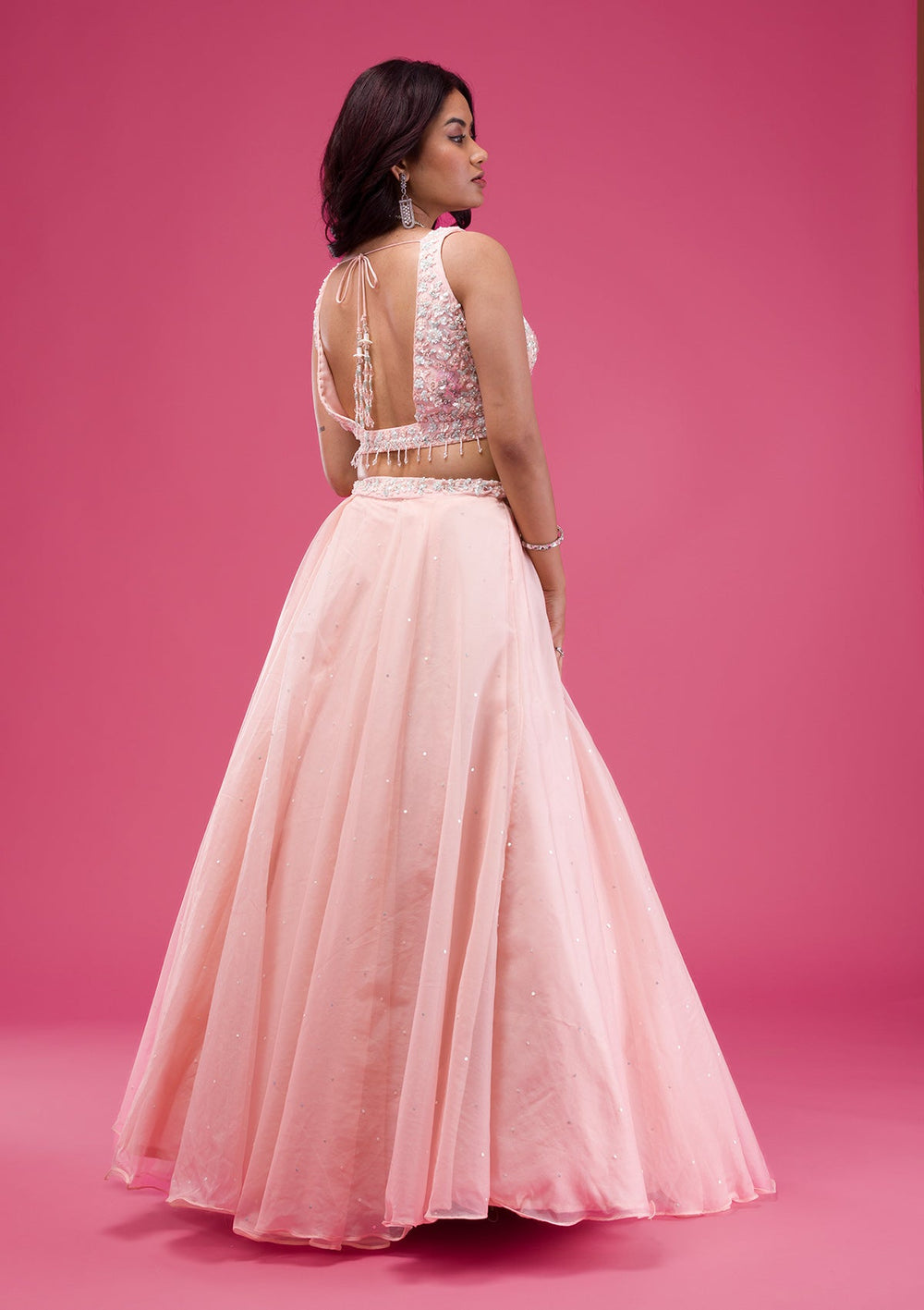 Pink Sequins Tissue Readymade Lehenga-Koskii
