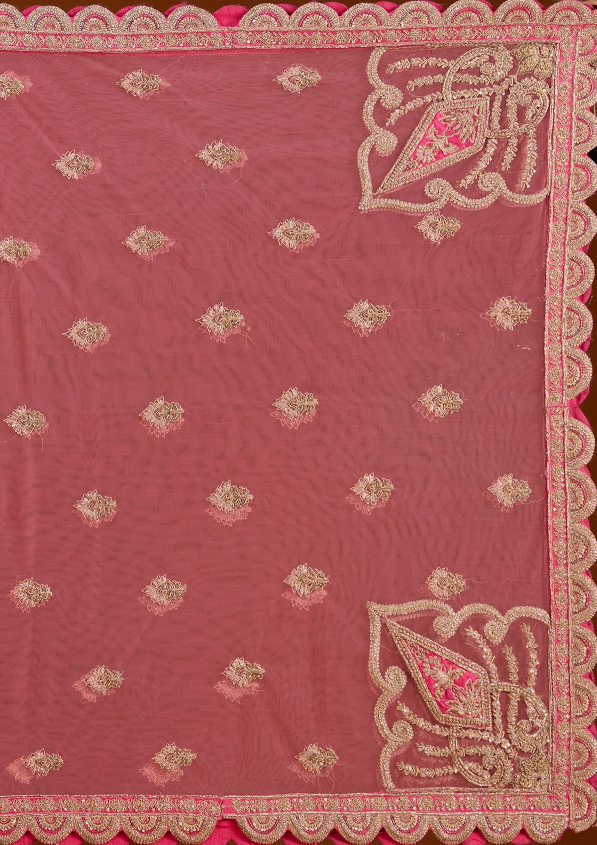 Peach Zariwork Raw Silk Readymade Lehenga-koskii